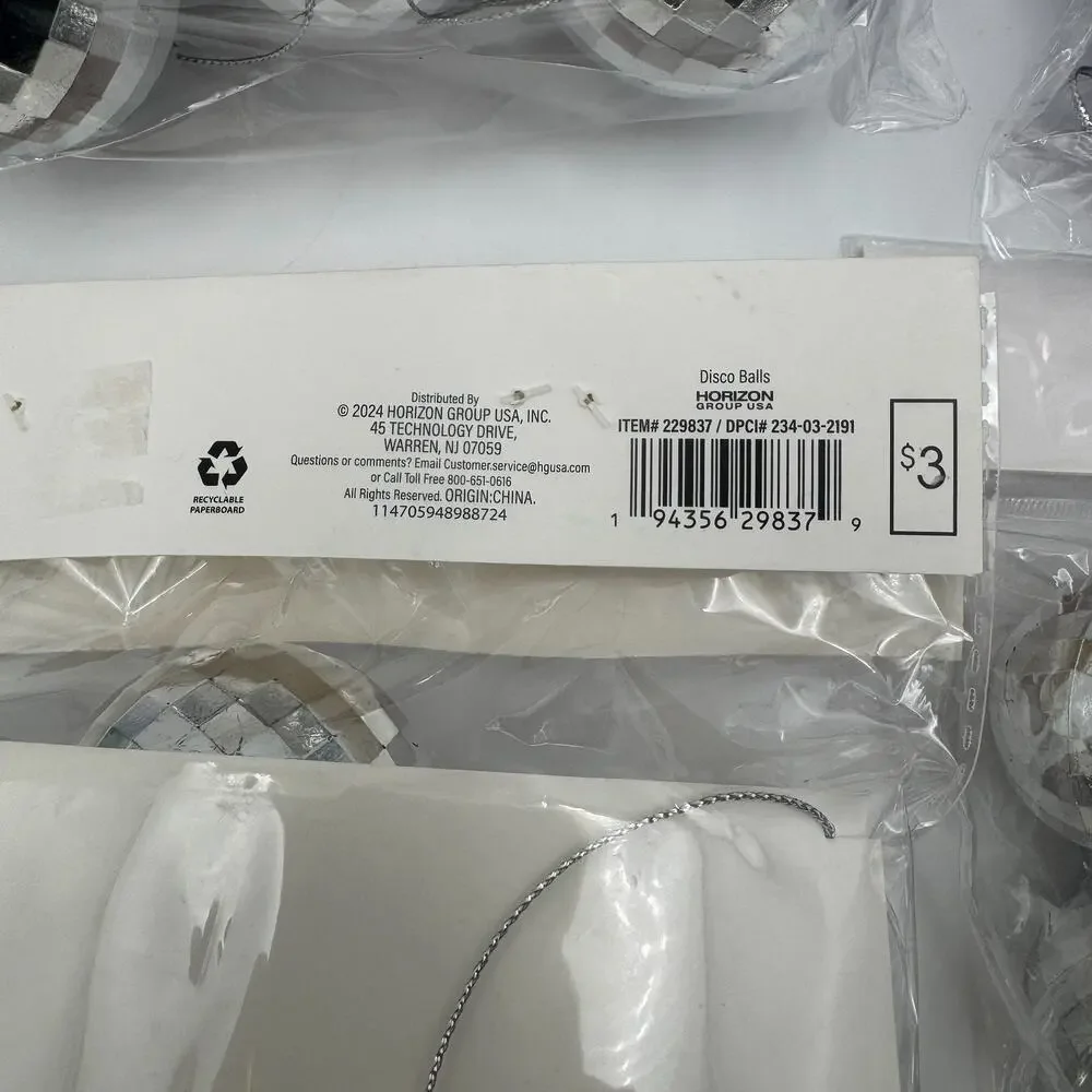 Bullseye Disco Ball Christmas Ornaments 12 Count‎ w 72” Banner Lot of 6 NEW